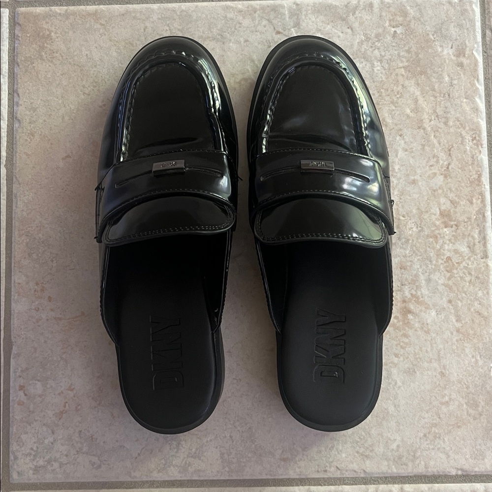 DKNY Glossy Black Slip-On Loafers